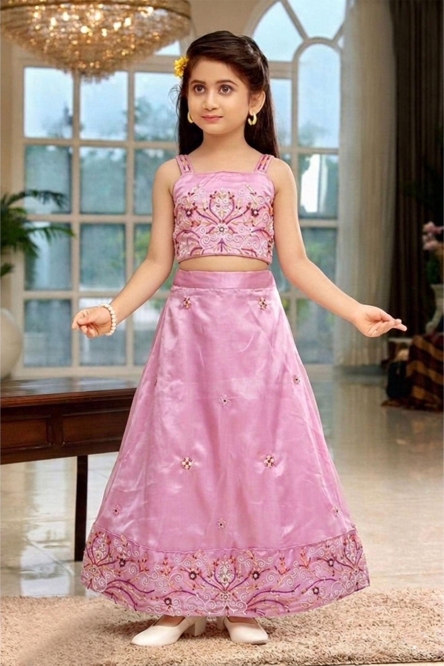 Pink bloom embroidered lehenga set