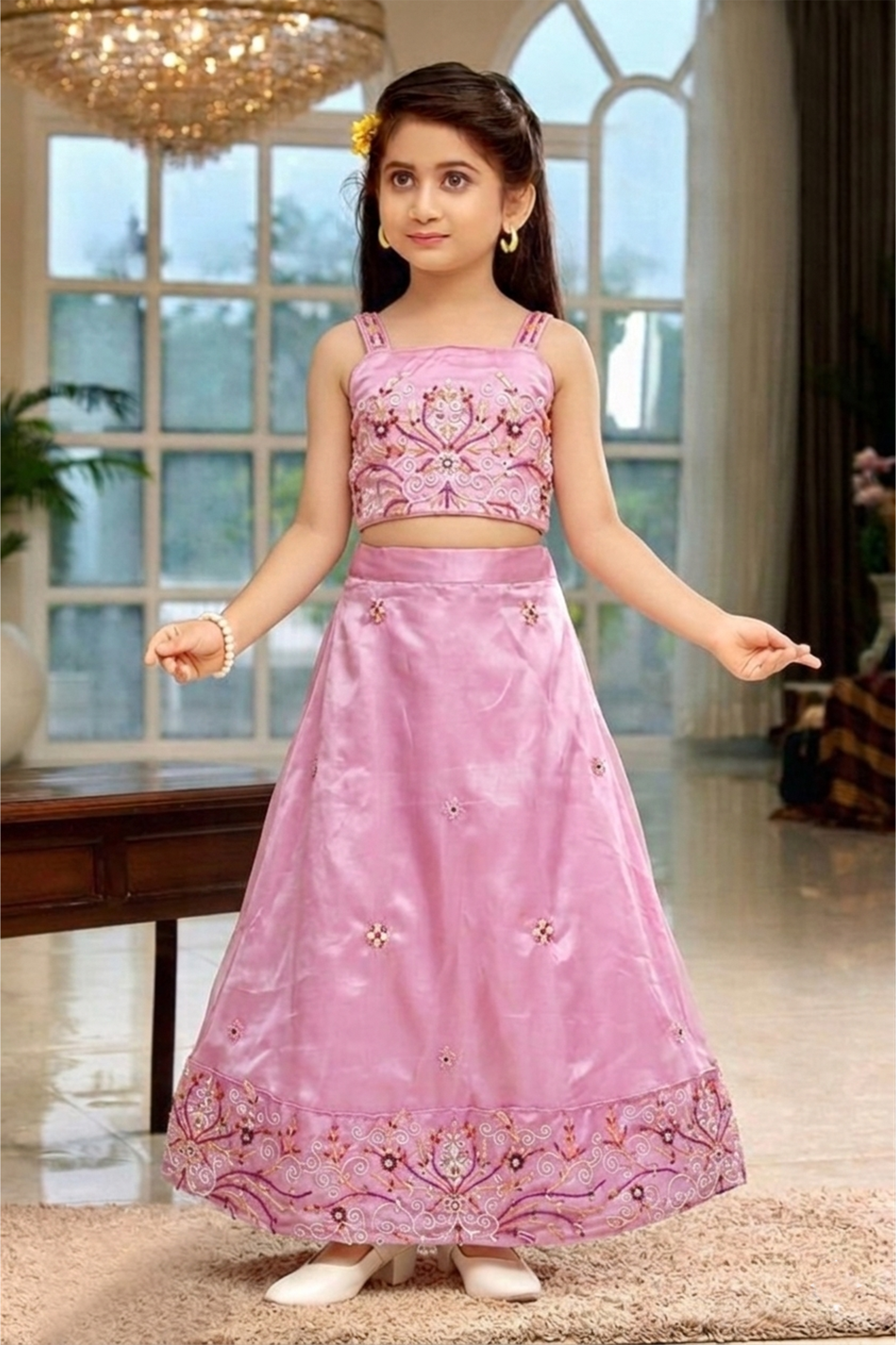Pink bloom embroidered lehenga set