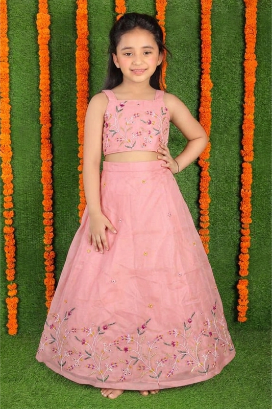 Peach flowers embroidered lehenga set