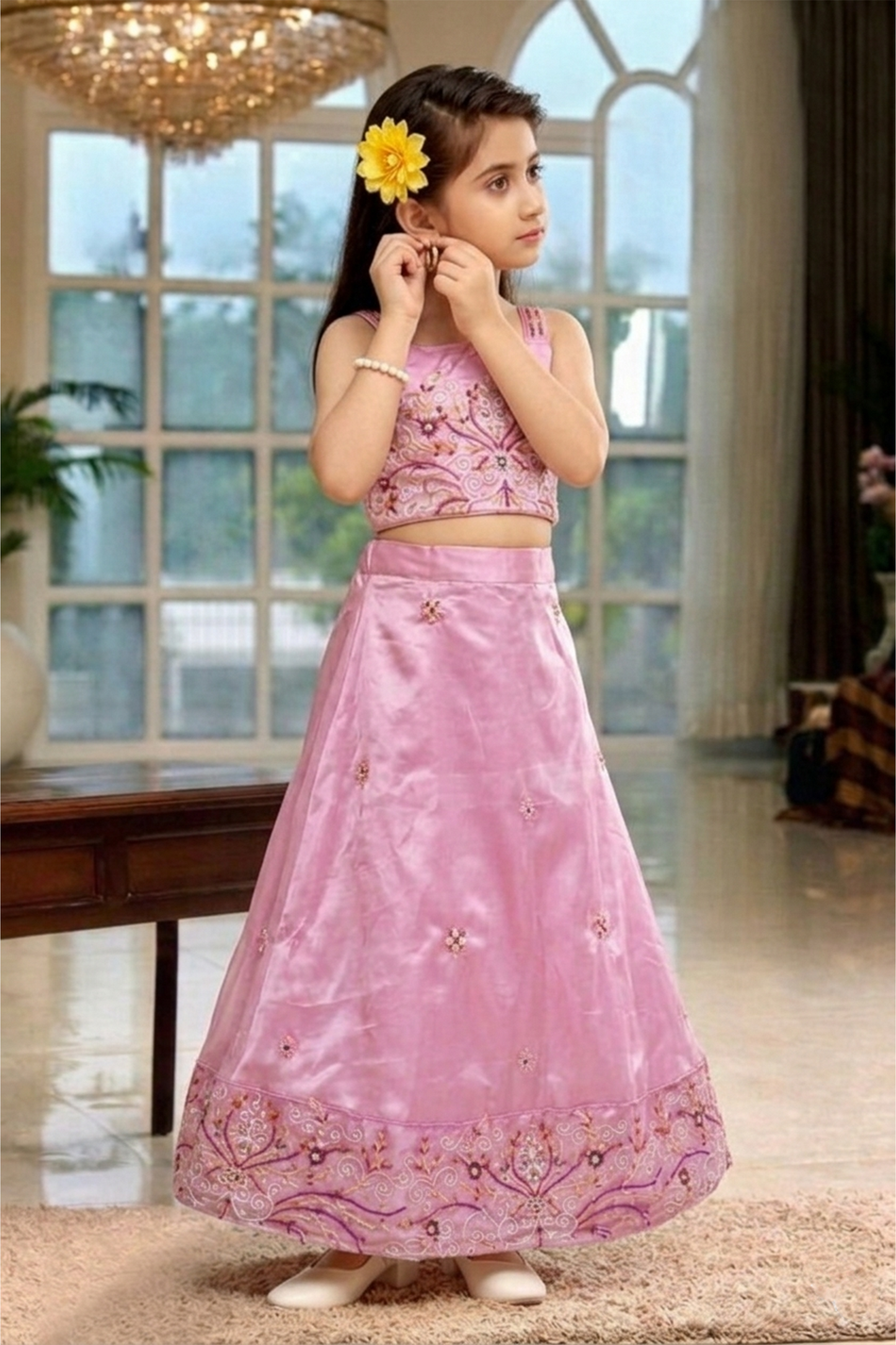Pink bloom embroidered lehenga set