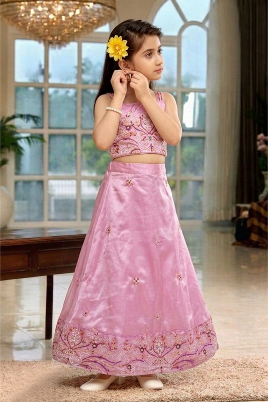 Pink bloom embroidered lehenga set