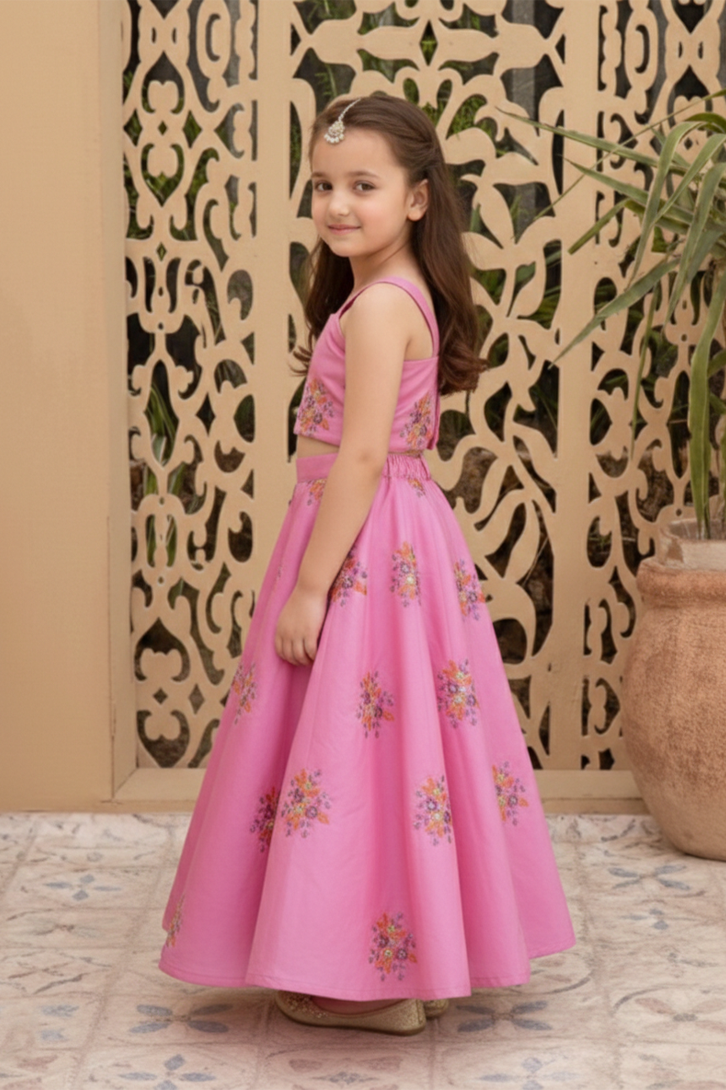 Pink meadow embroidered lehenga set