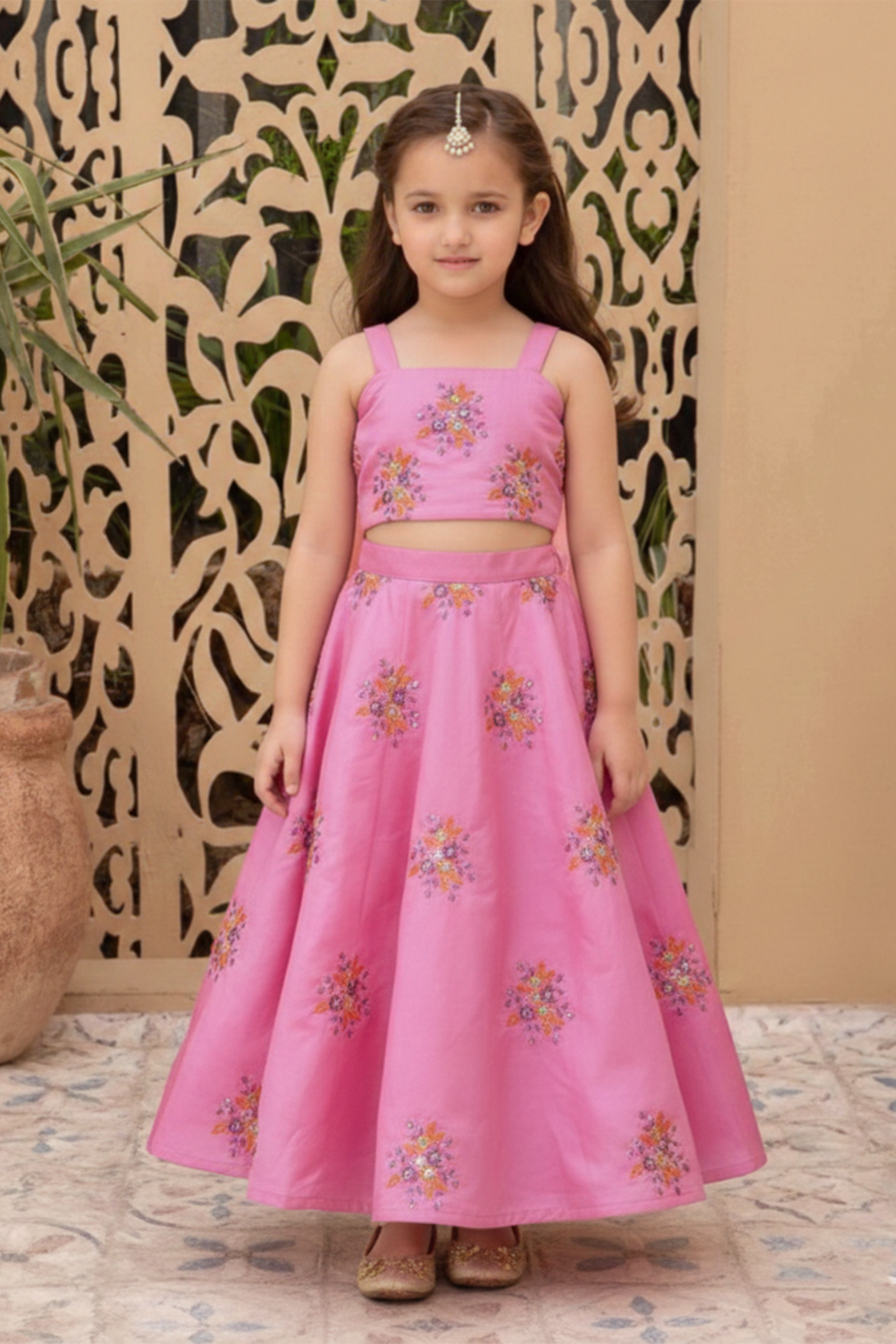 Pink meadow embroidered lehenga set