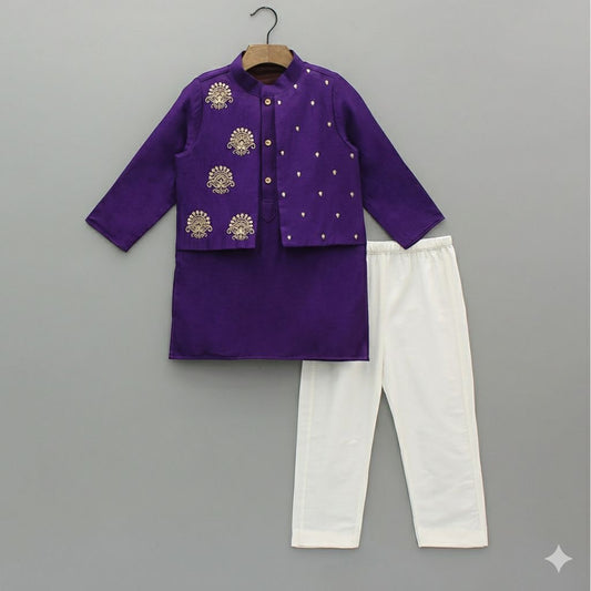 Faux jacket sequin embroidered kurta with pyjama