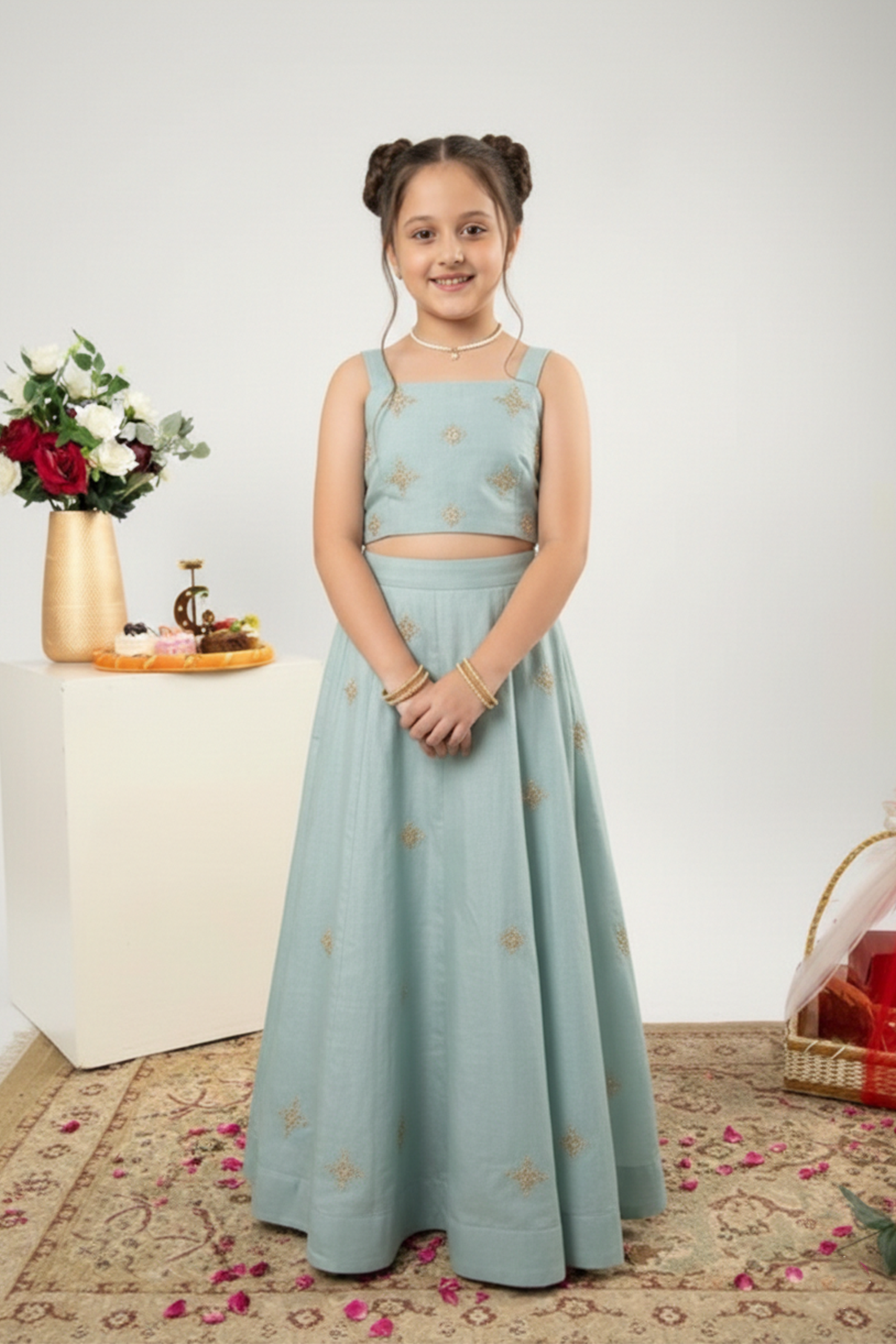 Mint brooch embroidered lehenga set