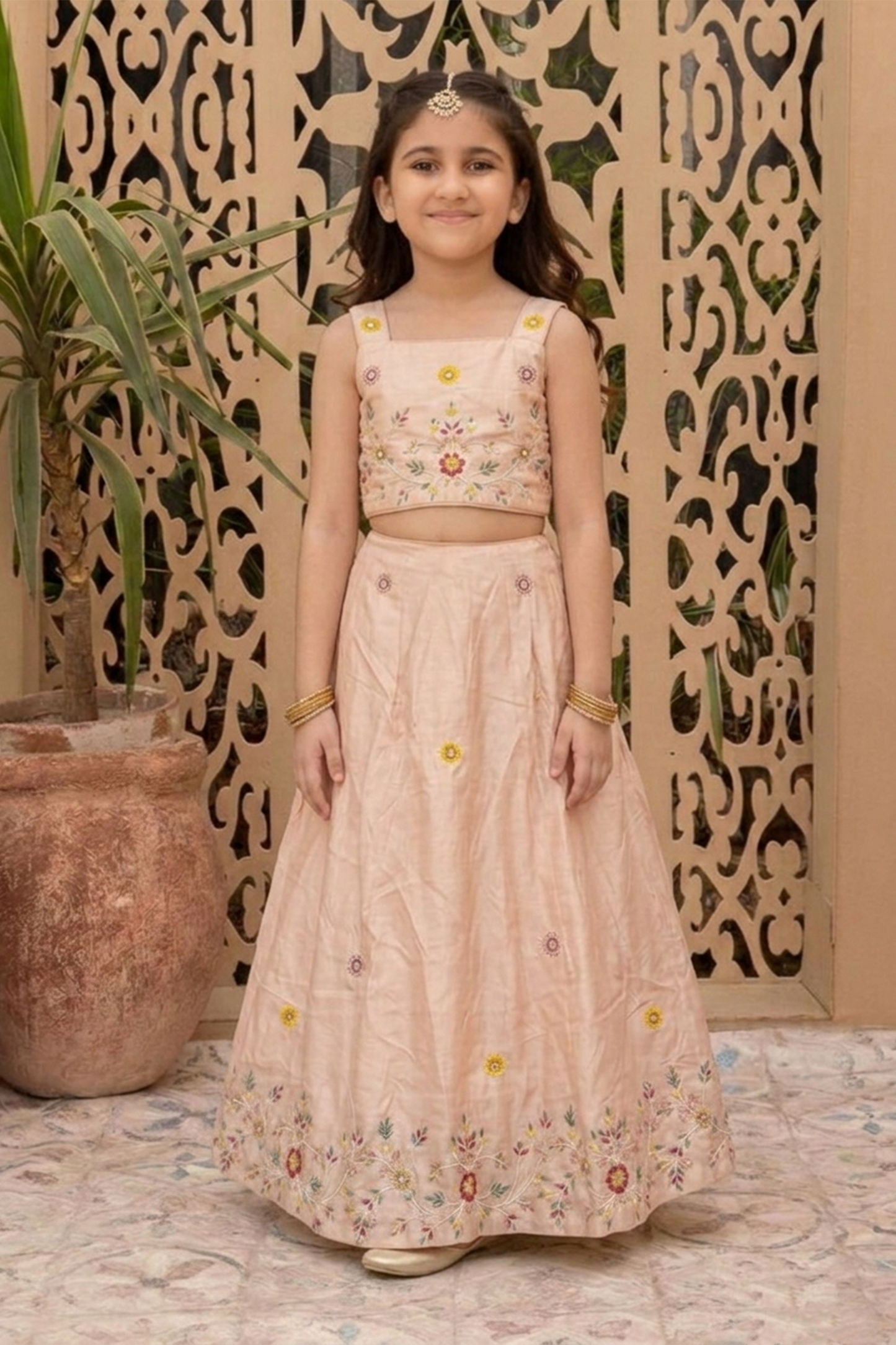 Crème blossom embroidered lehenga set