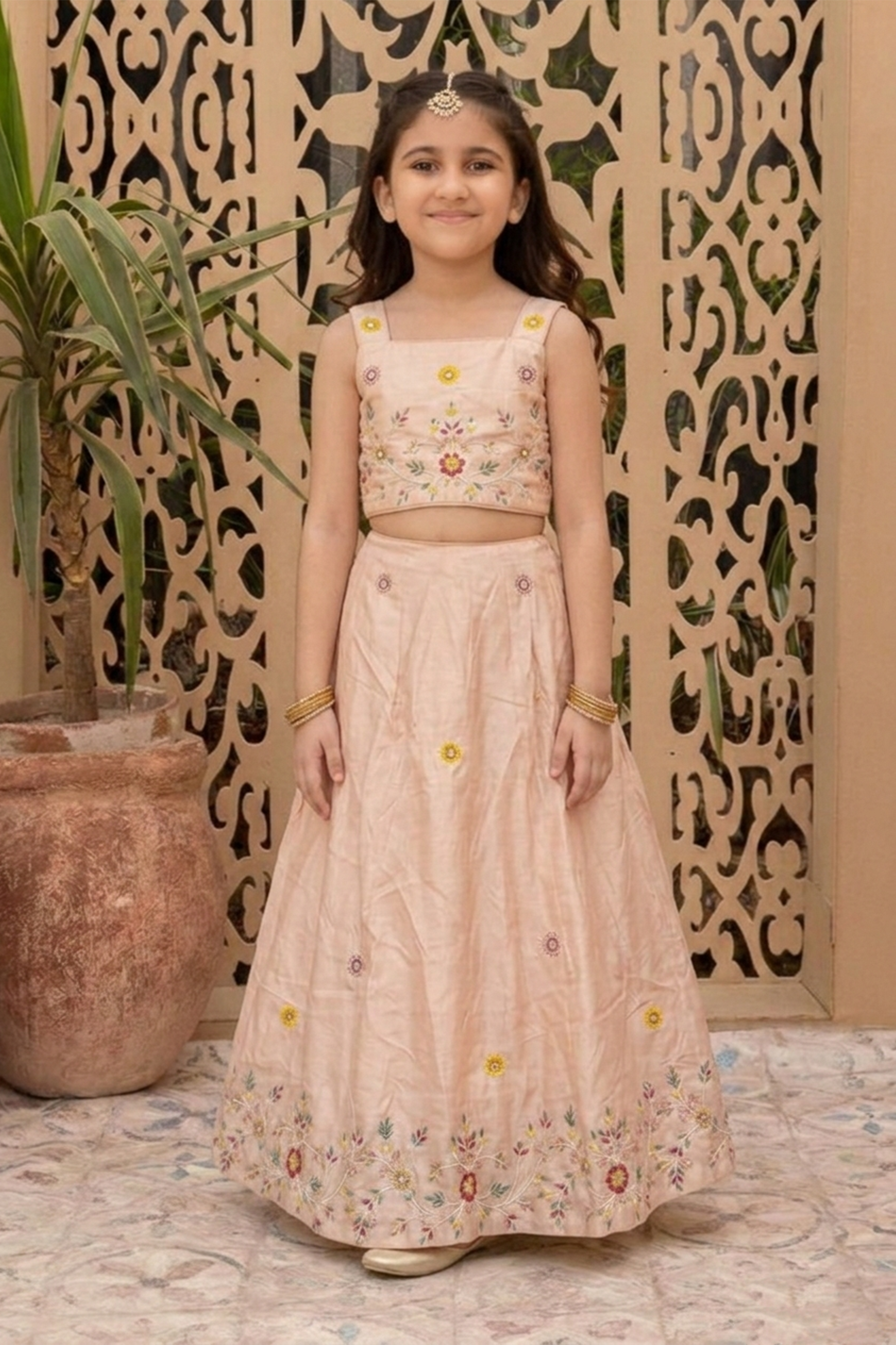 Crème blossom embroidered lehenga set