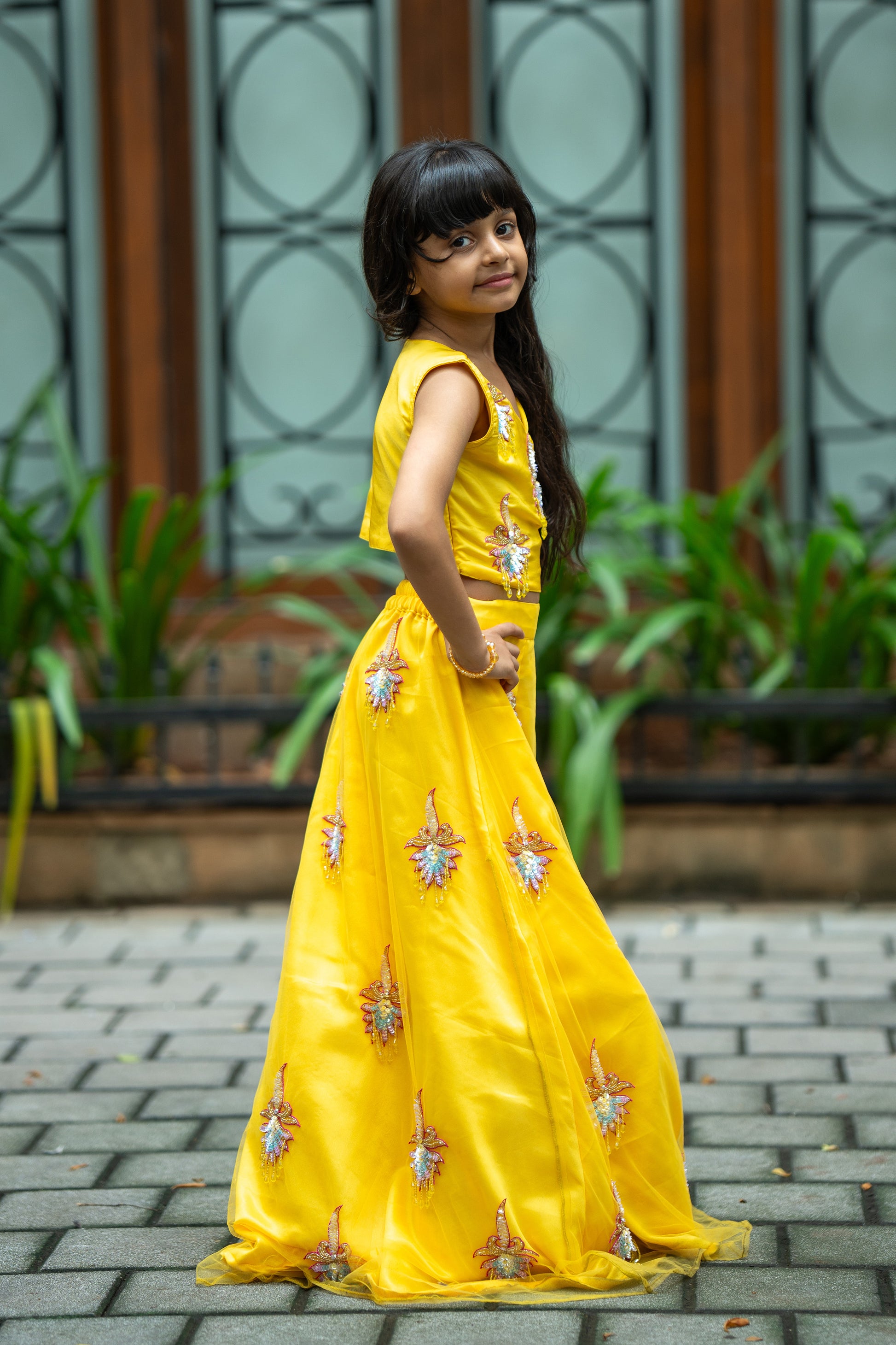Golden blossom lehnga set