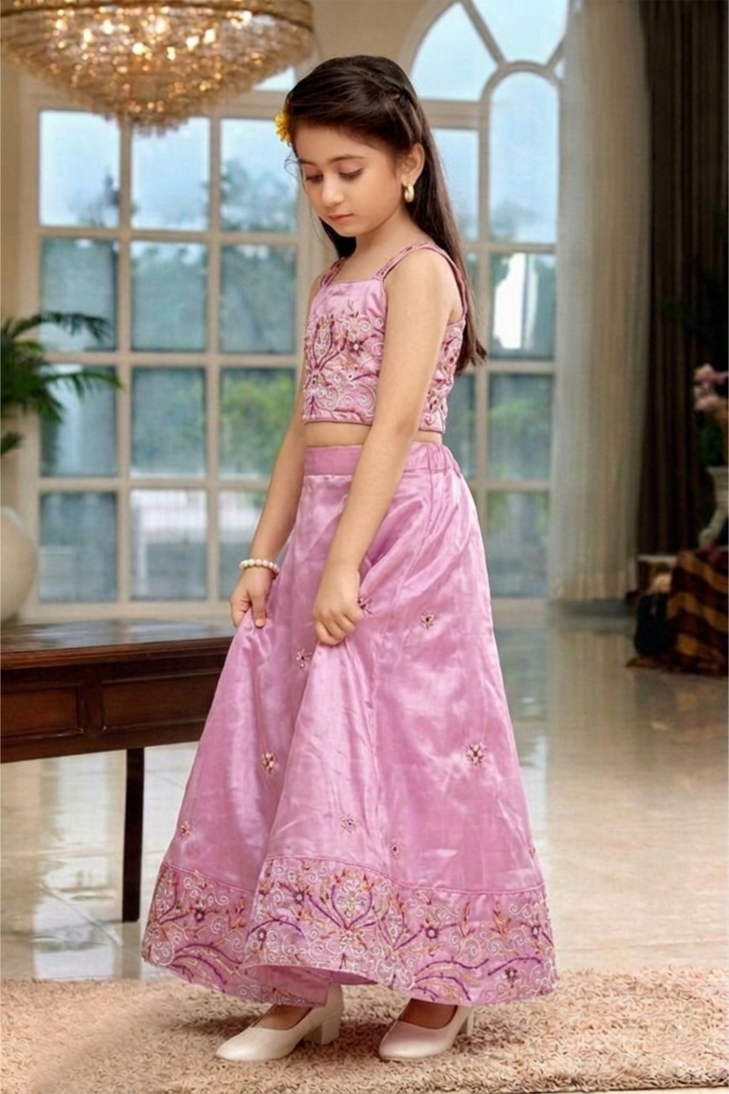 Pink bloom embroidered lehenga set