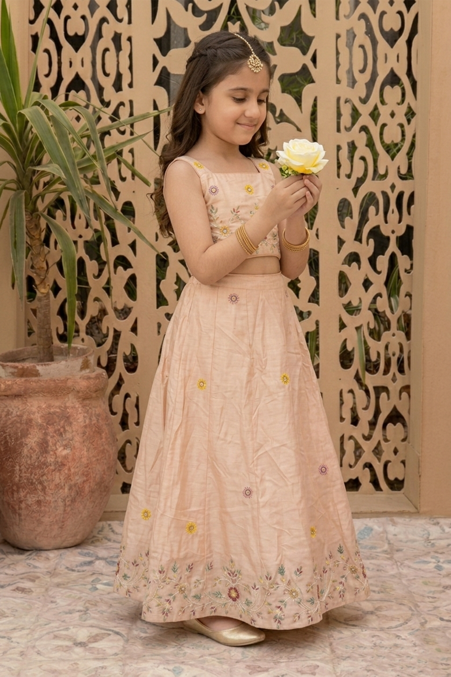 Crème blossom embroidered lehenga set