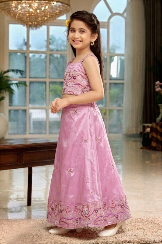 Pink bloom embroidered lehenga set