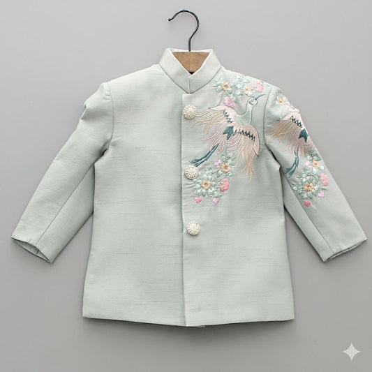 Crane embroidered sherwani with pyjama