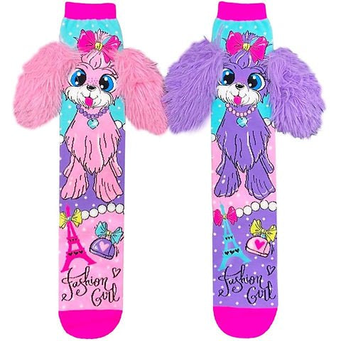 Premium quality 3D knee high puppy socks (pink purple)