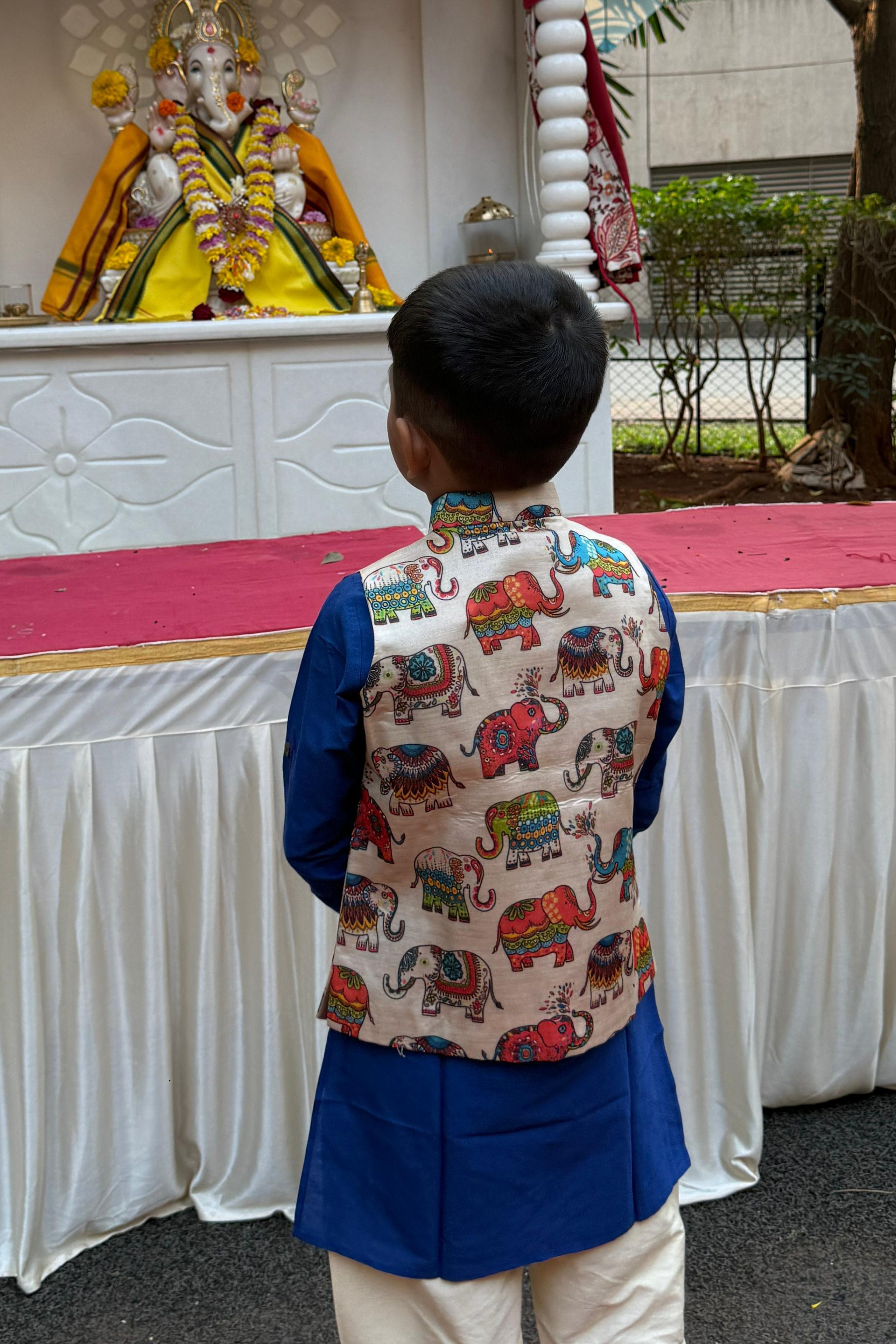 Elephant printed jacket with kurta