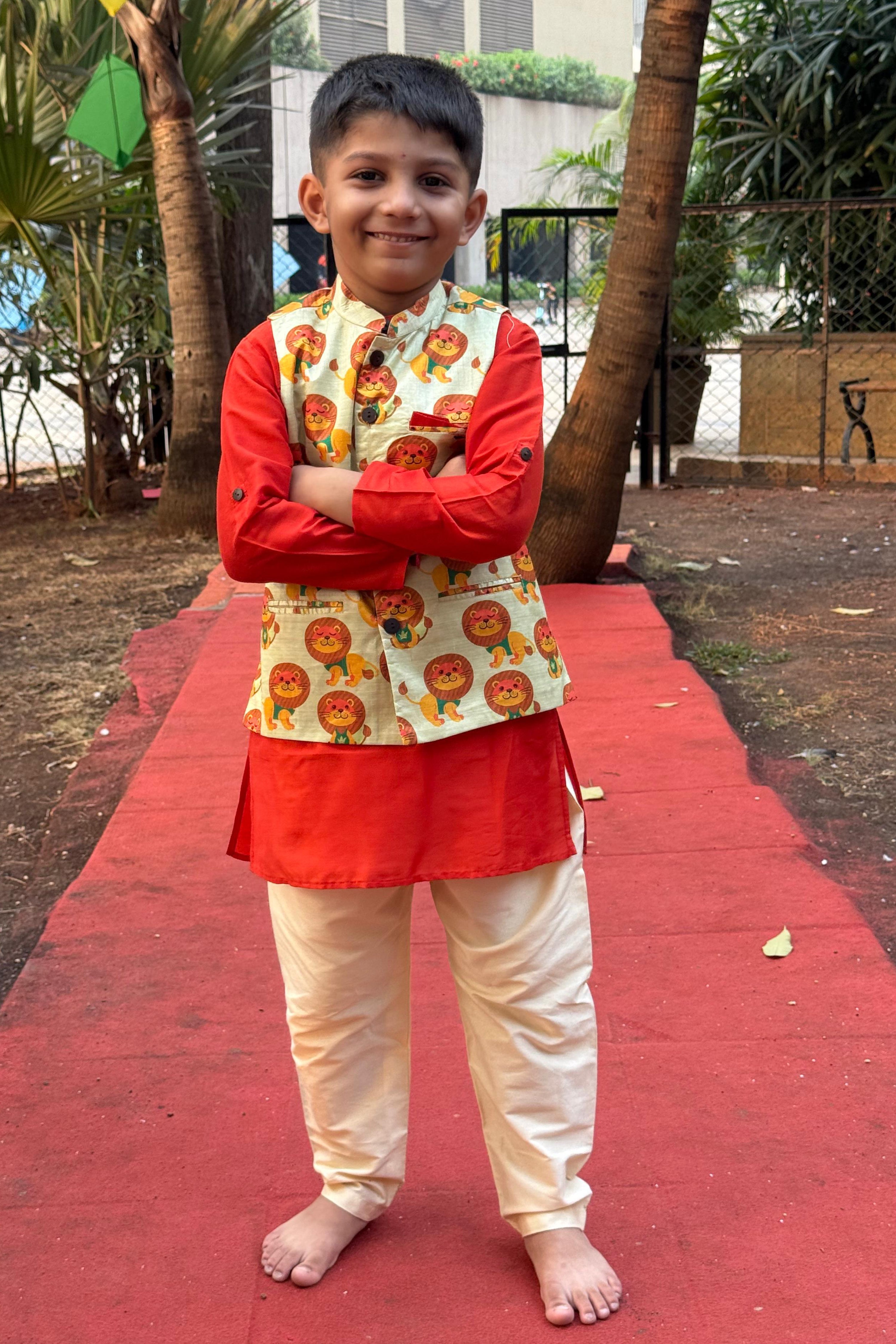 Lion printed jacket with kurta