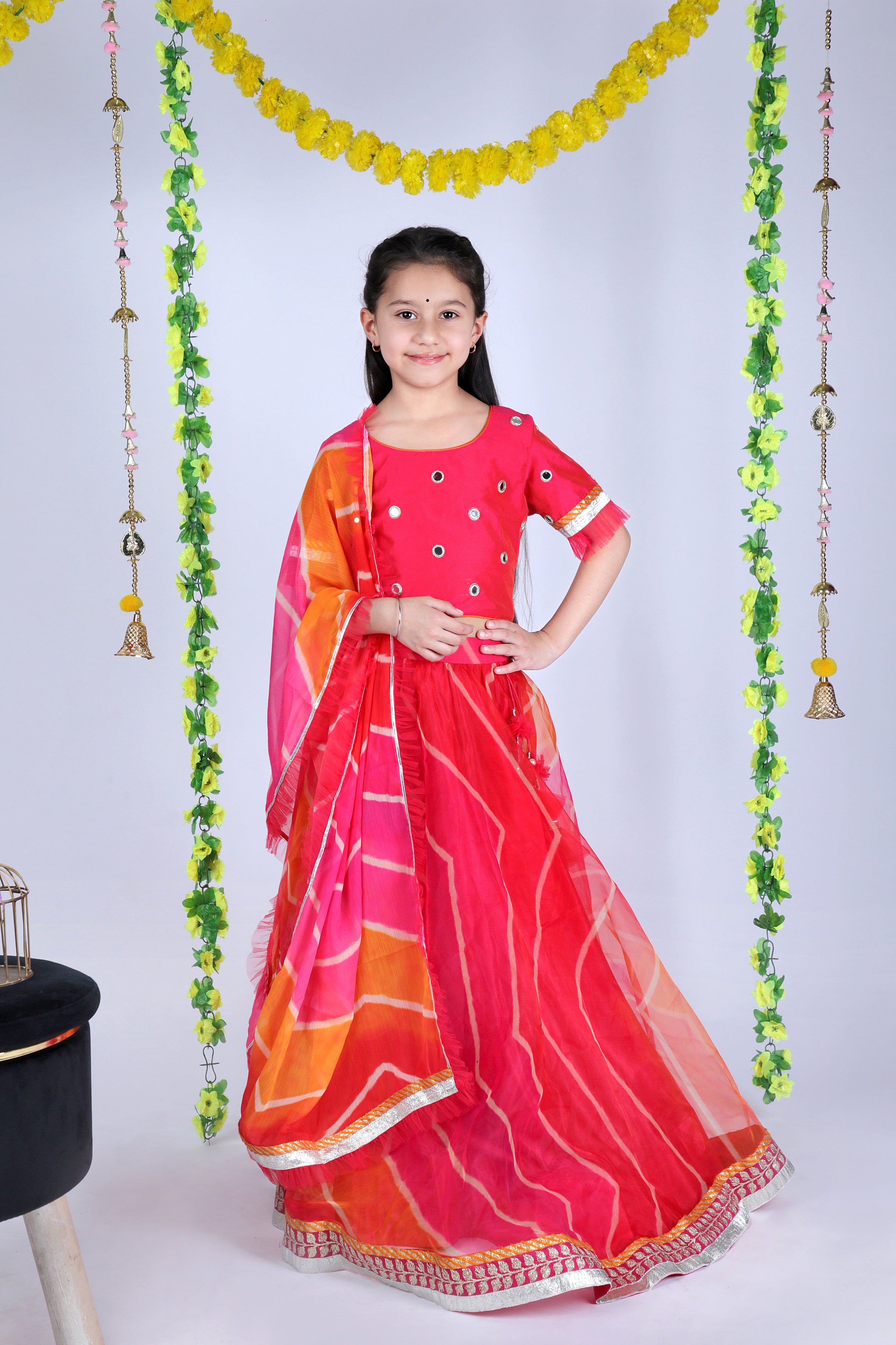 Pink Yellow Net Sharara Set