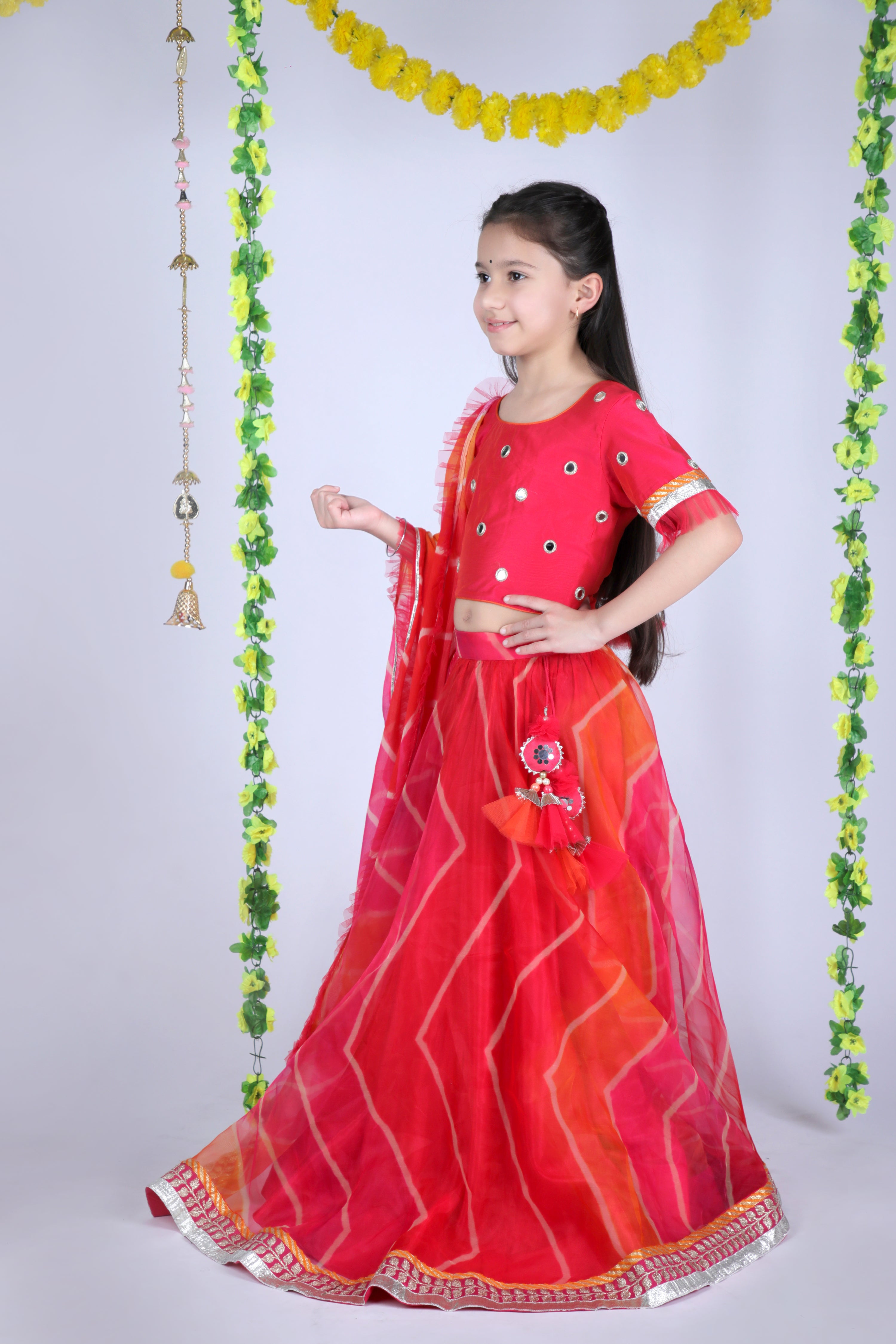 Pink Yellow Net Sharara Set