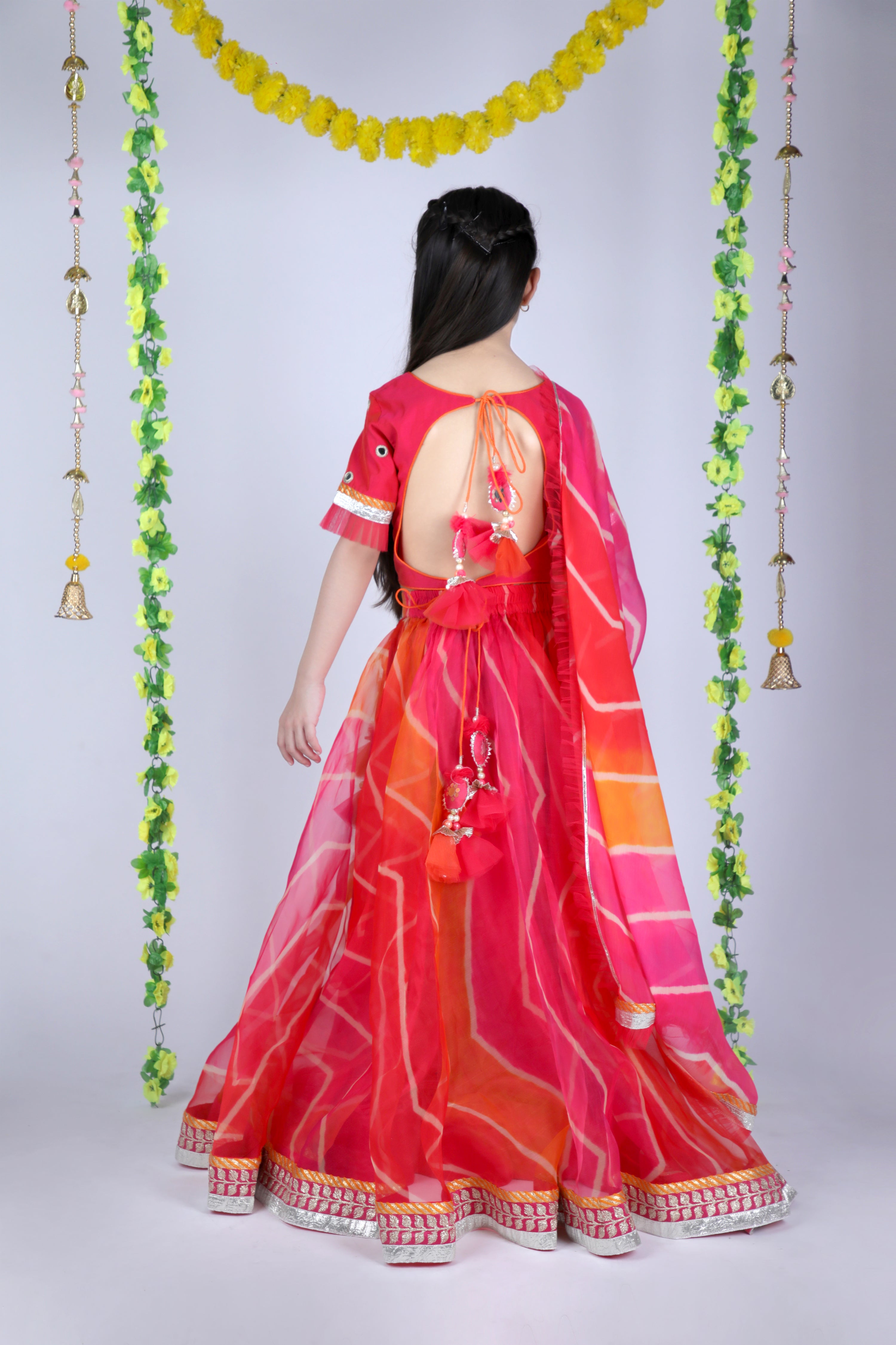 Pink Yellow Net Sharara Set